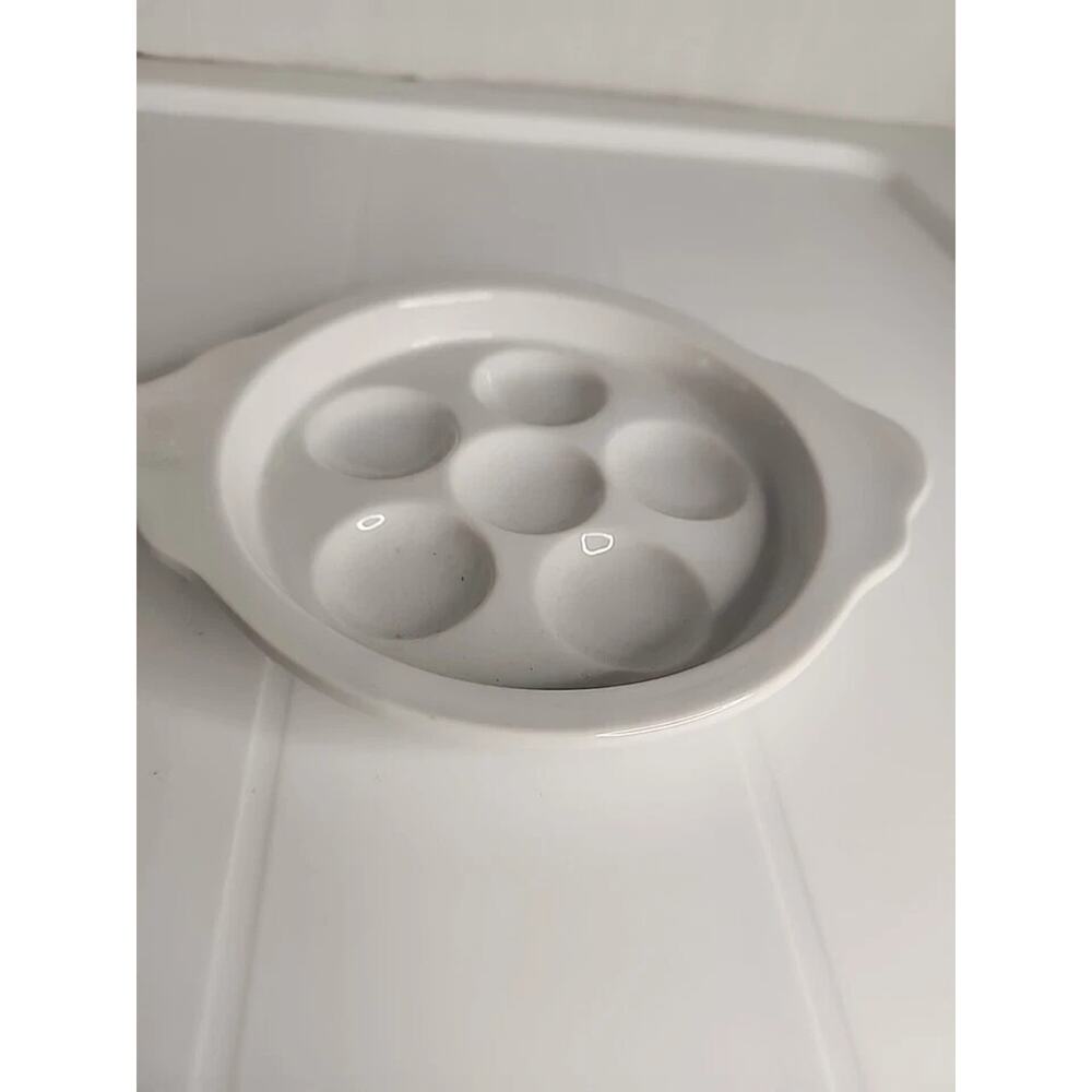5 Vtg Ceramic Escargot Snail White Serving Dishes Plates HIC Japan